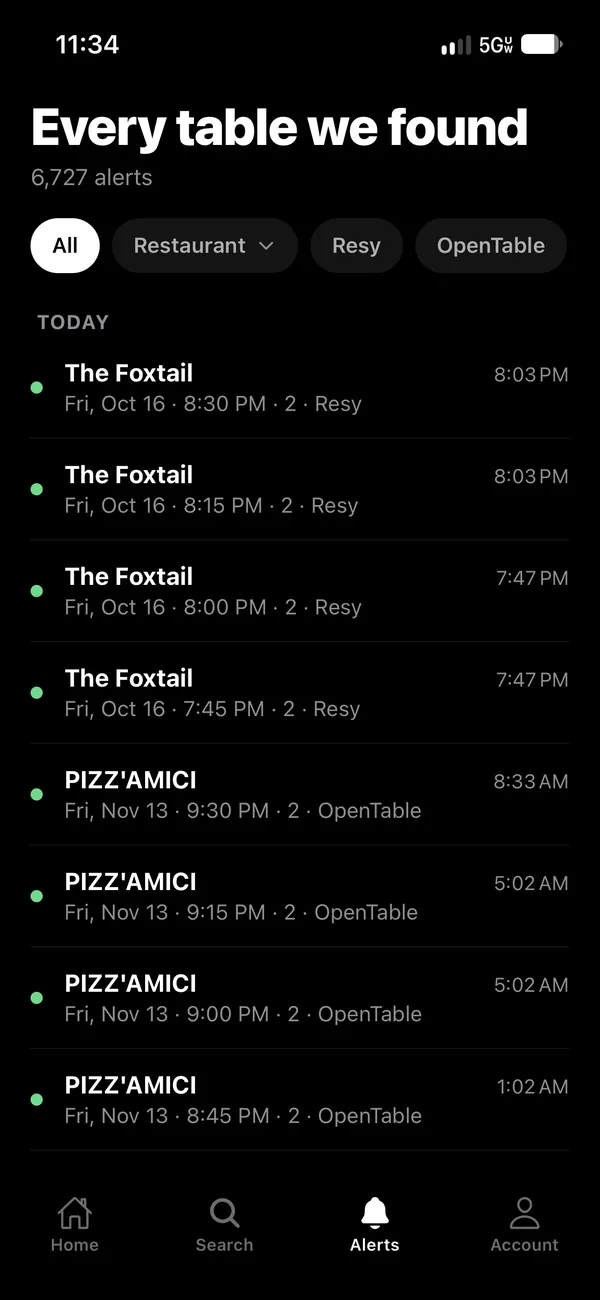 Every alert TableWatch sent, grouped by day